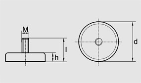 Zeichnung - Magnetflachgreifer mit Gewindezapfen aus Neodym