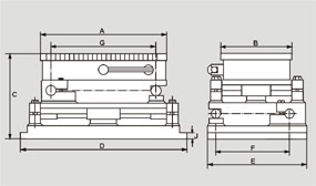 Zeichnung Sinustisch mit Permanent-Magnetspannplatte, doppelt schwenkbar über Längs- und Querachse